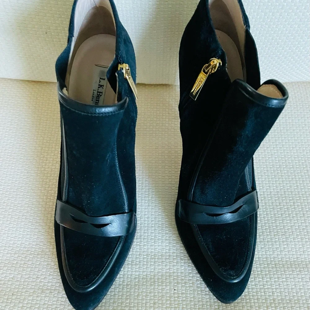L.K. BENNETT Suede Leather Black Booties Shoes Size 39